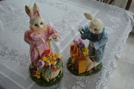 VTG Easter Bunny Rabbit Spring Statue Figurines anthropomorphic Garden set - £21.98 GBP