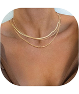 Dainty 14K Gold Plated Herringbone Necklace for Women - Elegant Layered ... - $32.08