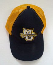 MU Marquette embroidered front  mesh snapback trucker style hat blue yellow - $375.38 MXN