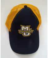 MU Marquette embroidered front  mesh snapback trucker style hat blue yellow - $375.38 MXN