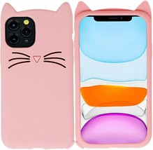 Cute iPhone 11 Case Cat, 3D Cartoon Kitty Meow Pink Whisker Cat Case for Girls T - £10.05 GBP