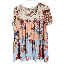 Perfect Peach Tiered Floral Babydoll Top Crisscross Neck – Size Medium - $16.83