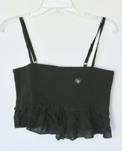 New! Pacsun L.A. Hear Ts Size Medium Black Seersucker Crop Top Ruffle Hem - £11.83 GBP