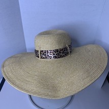 HBY Miami Paper Straw Hat With Cheetah Print Bow Large Brim One Size Fits All  - £6.37 GBP
