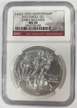 2011 Silver American Eagle Graded by NGC as MS-70 Early Releases 25th - $91.38