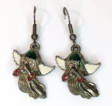 Vintage  Silver Tone &amp; Enamel Cherub Angel  Earrings Red White Green Dangle 1&quot; - £7.90 GBP