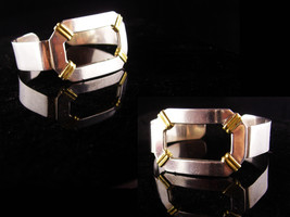 Sterling Large Cuff - Gideon silver - buckle bracelet - Wide with gold r... - £99.68 GBP