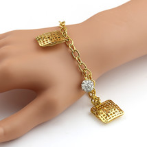 Gold Tone Charm Bracelet With Dazzling Sparkling Crystals - £17.66 GBP