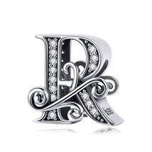 925 Sterling Silver Letter Vintage A to Z Charms CZ Beads Fit Charm Bracelet - £8.61 GBP