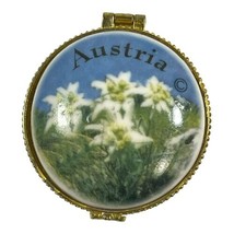 Vintage Austria Floral Trinket Box Pill Jewelry White Lillies Wildflowers - £22.41 GBP
