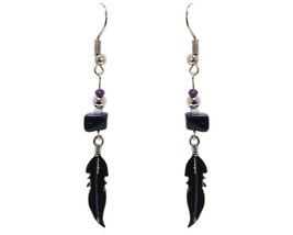 Colored Metal Feather Charm Chip Stone Drop Dangle Earrings - Womens Southwest F - £11.66 GBP