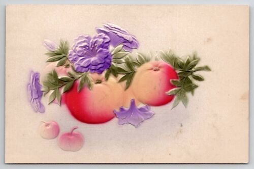Primary image for Pretty Purple Flowers And Fruit Airbrushed Postcard C37