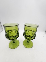 Vtg Indiana Green Thumbprint Wine Goblets Set Of 2 - $31.53 CAD