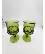 Vtg Indiana Green Thumbprint Wine Goblets Set Of 2 - $31.40 CAD