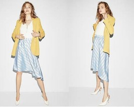 New Express Women Asymmetric Elastic Waist Light Blue Striped Midi Skirt S M L - £28.08 GBP