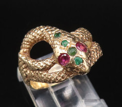 14K GOLD - Vintage Victorian Ruby &amp; Emerald Coiled Snake Ring Sz 6.5 - G... - £678.49 GBP