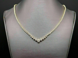 10Ct Round Cut Natural Moissanite Bezel Setting Necklace 14K Yellow Gold Finish - £330.61 GBP