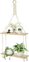 It Is Ready To Hang Afuly Macrame Floating Shelves Natural Wood Hanging Shelf - £31.83 GBP
