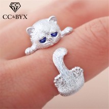 Ings for women small cat cubic zirconia lovely jewelry adjustable ring white gold color thumb200