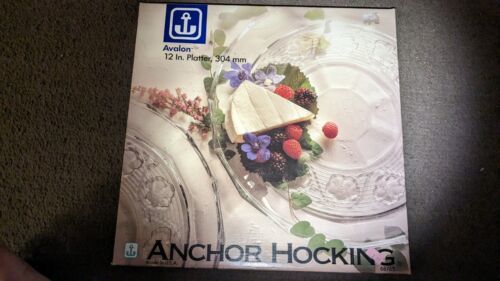 Anchor Hocking Avalon Clear Glass Round 12" Platter Floral Embossed 30903 to new - $34.64