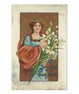 Vintage A JOYOUS EASTER POSTCARD Woman With Flowers EMBOSSED Religious F... - £11.73 GBP