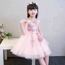 Elegant Pink Appliques Tulle Flower Girl Dress for Wedding  Long Sleeve Kids Par - £79.45 GBP
