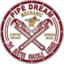 Busted Knuckle Hot Rod Garage Pipe Dream Round Distressed Vintage Metal ... - £7.85 GBP