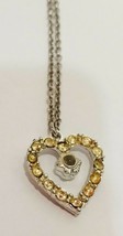 Vintage Heart Pendent Yellow Rhinestone Necklace Silver Tone 3/4&quot; - £19.15 GBP