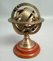 Brass Armillary Sphere Astrolabe On Wooden Base Maritime Nautical gift i... - £30.44 GBP