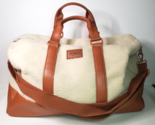 TOMS Ivory Sherpa Duffle Weekender Travel Bag Tote Cognac Brown-White New - $44.50