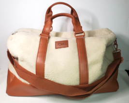 TOMS Ivory Sherpa Duffle Weekender Travel Bag Tote Cognac Brown-White New - £35.26 GBP