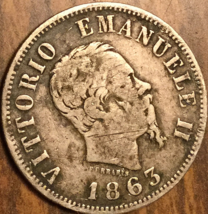 1863 ITALY SILVER 50 CENTESIMI COIN - $5.34