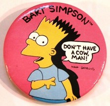 Vintage Simpsons Pinback Button Bart Don&#39;t Have A Cow Man Pink Springfield - $2.96