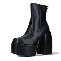Women&#39;s High Boots Elastic Microfiber Thick Bottom Crude Heel Zipper-Sid Women S - £99.70 GBP