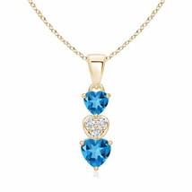 ANGARA Dangling Swiss Blue Topaz and Diamond Triple Heart Pendant in 14K Gold - £447.48 GBP