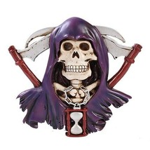 Comical Grim Reaper With Crossed Scythes Skull Wall Sculpture Figurine D... - $484.45 MXN