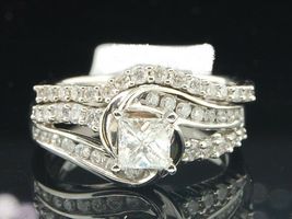 14k White Gold Finish 1.50 Carat Diamond Princess Bridal Wedding Ring Set - £86.04 GBP