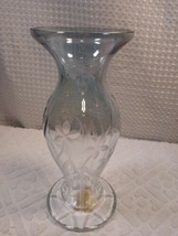 Lenox Handcut Crystal Petite Etched Floral Blue Vase 8.75&quot; Made In Romania - £18.30 GBP