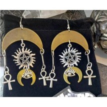 Egyptian Themed Crescent Moon Pentagram Earrings - £7.19 GBP