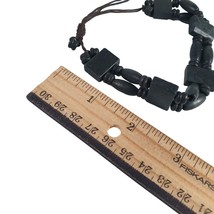 Wooden Bead Bracelet 7" Men Women Adjustable Cord Slider Black Fashion Jewlery - £11.21 GBP