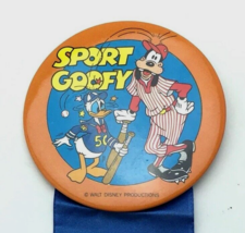 Disney Pin Sport Goofy Donald Duck Button World on Ice Baseball Ribbon - $19.15