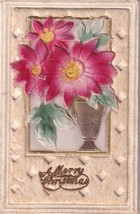 Merry Christmas Postcard Heavily Embossed Vase of Flowers Velvet - £2.34 GBP