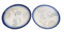 Sonoma Ivory Coast Blue Seahorse Starfish Sand Dollar Conch Shell Salad Plates 2 - £14.68 GBP