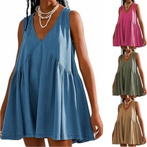 V-neck Sleeveless Dress with Pockets, Women&#39;s Plus Size Loose Vacation Dress - £18.87 GBP