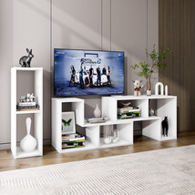 3 Pieces TV Console Stand Modern Entertainment Center Storage Bookcase White - £120.88 GBP