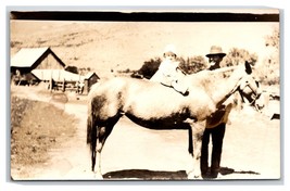 RPPC Baby Riding Horse w Papa Named Suject Marley Phillips Jr &amp; Sr Postcard S3 - £5.41 GBP