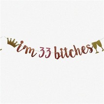 33 and Fabulous Rose Gold Glitter Banner - Funny Party Decorations for 3... - €24,24 EUR