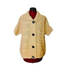 Talbots Cardigan Beige Women Cable Knit Size Medium Cotton Short Sleeves - $23.76