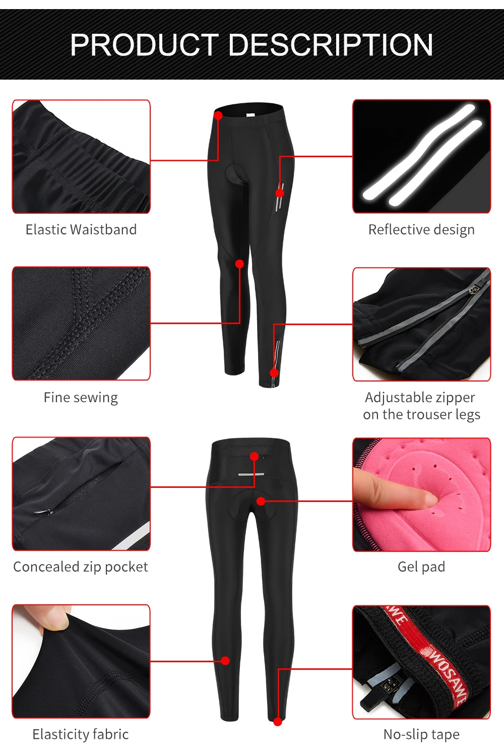 Sporting WOSAWE Women&#39;s Cycling Tights Pants Reflective Windproof Padded Baggy M - £34.59 GBP