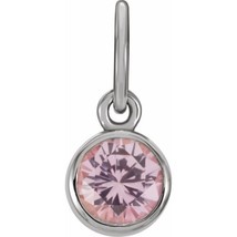 Sterling Silver 4mm Round Imitation Pink Tourmaline Birthstone Charm - £67.14 GBP